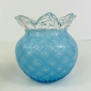Blown Cased Sparkly Art Glass 4”  Vase Pineapple Diamond Rose Bowl Bohemian ?